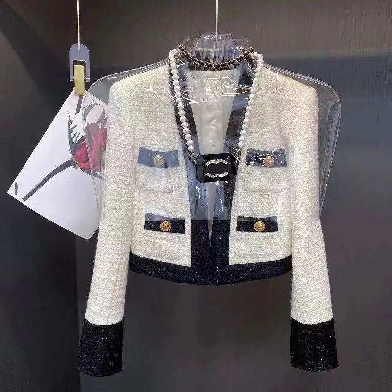 春と秋のデザイナーの女性の新しい高品質の小さな香りのジャケット女性のプレミアムセレブの気質カラーブロックツイードジャケット新しいファッションハイエンドジャケット