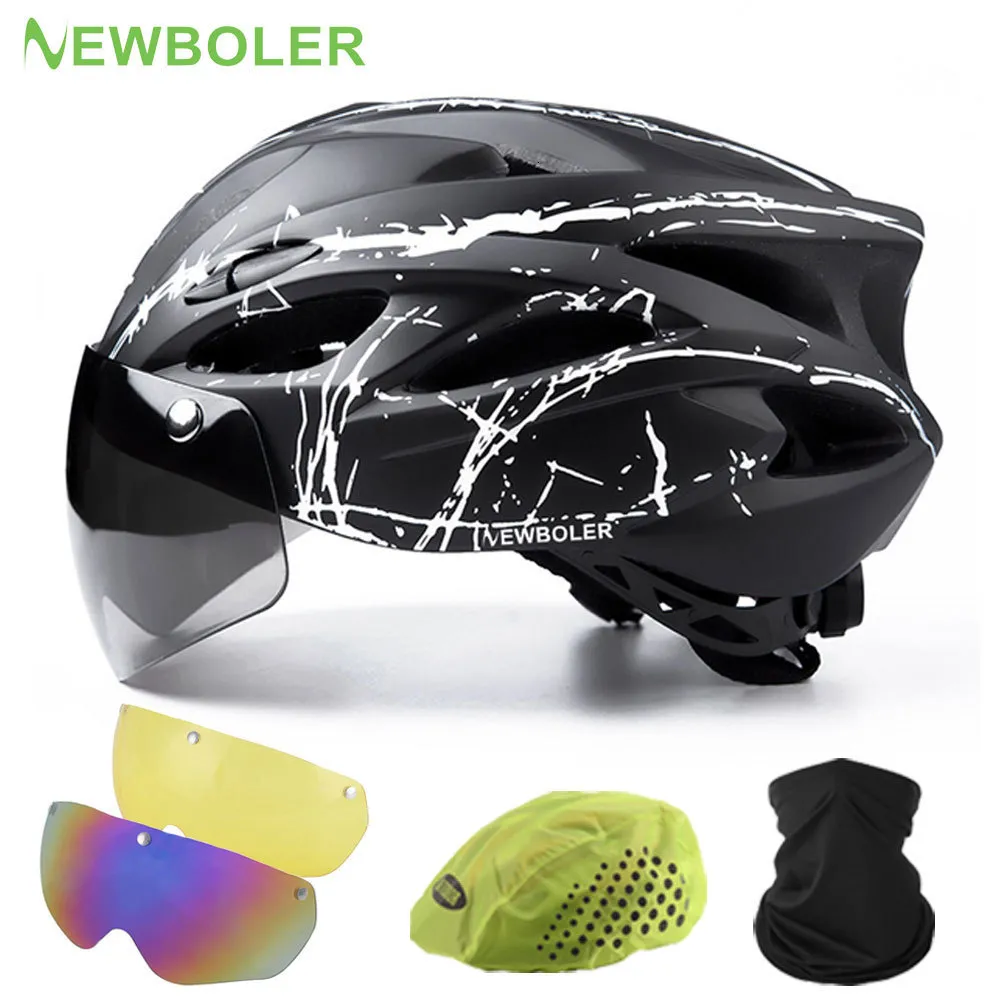 Casques de cyclisme BOLER Casque Homme Femmes Sécurité En Plein Air Moto Vélo Lentille Amovible Visière Montagne Vélo De Route 230717