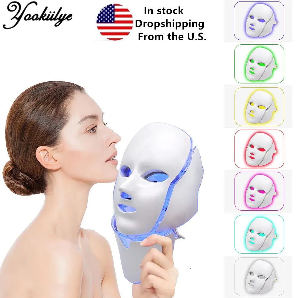 Dispositivos de cuidados faciais 7 cores máscara LED Pon terapia com pescoço antiacne remoção de rugas rejuvenescimento da pele ferramentas de levantamento 230617