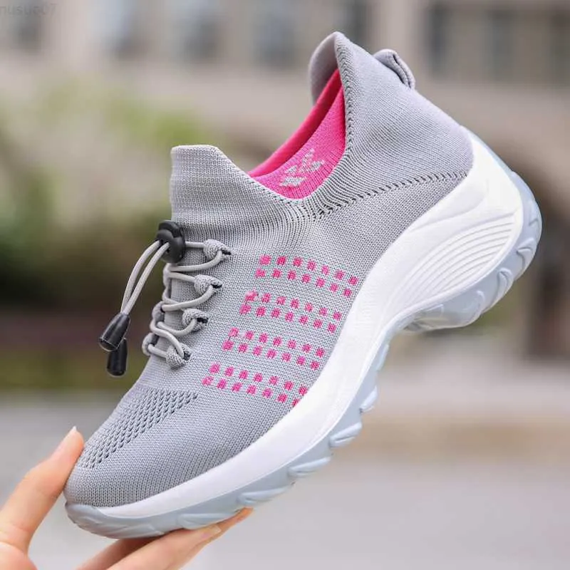Dress Shoes Sock Knit Sneakers Women Platform Shoes Casual Mesh Tenis Ladies Wedge Solid Color Breathable Footwear Chaussure Femme New L230717