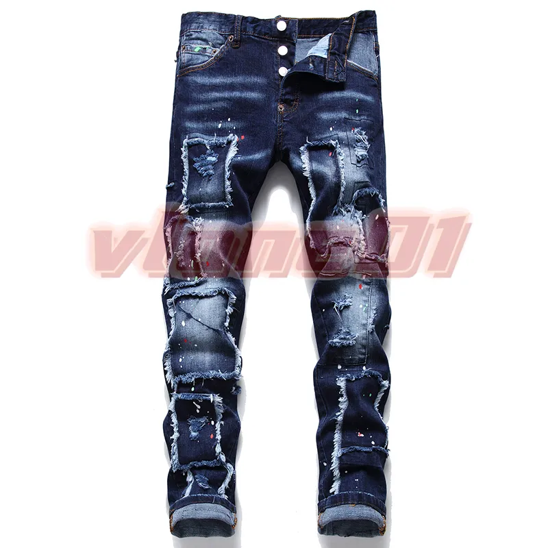 2023 Designer Mens Jeans Ripped Biker Moto Denim Pantalon Streetwear Denim Skinny Slim Straight Biker Jean Pour Homme