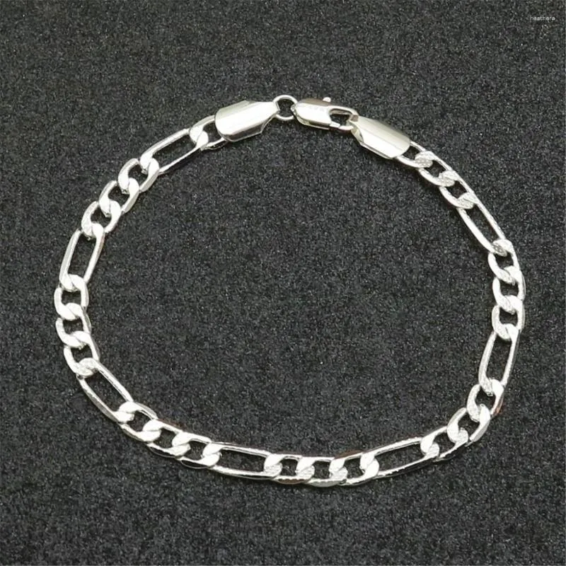 Link Armbänder Wild 6mm flache seitliche Kette 925 Farbe Silber Herren für Frauen Hochzeit Party Weihnachtsgeschenk feiner Modeschmuck