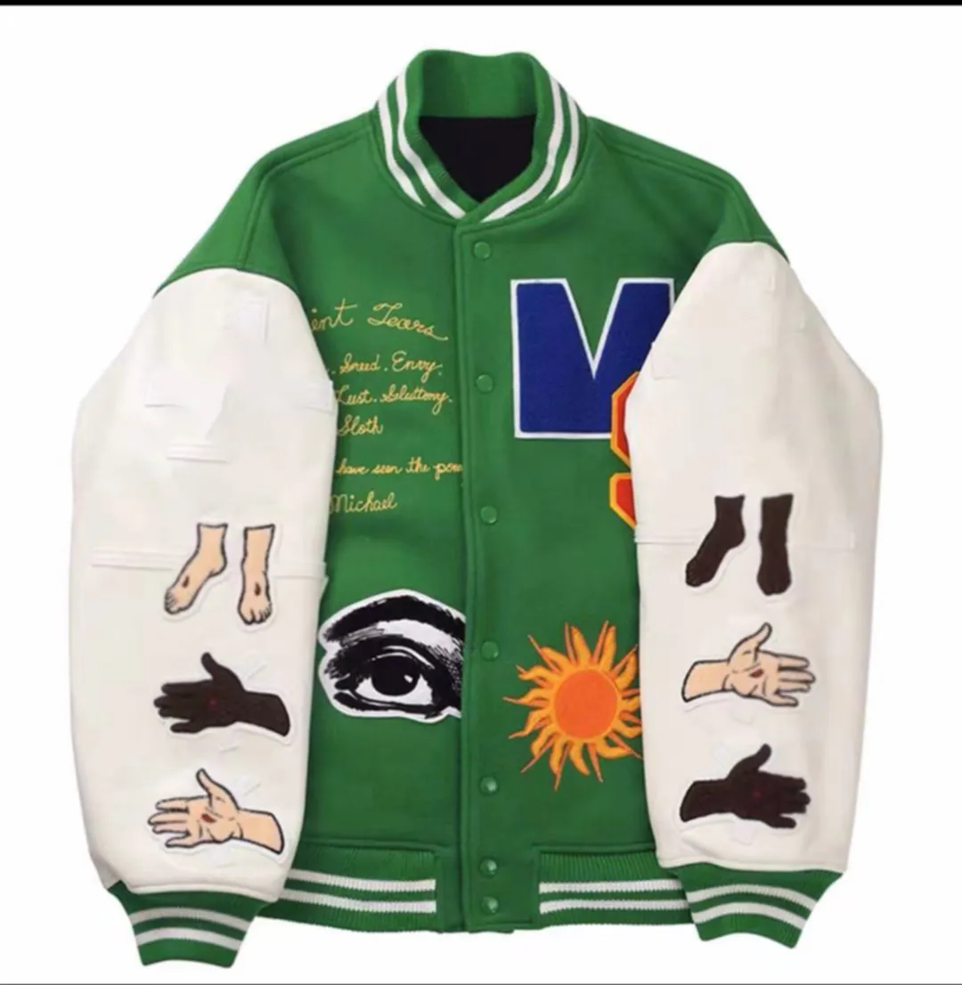 Embroidered Varsity Leather Varsity Jacket For Men Designer