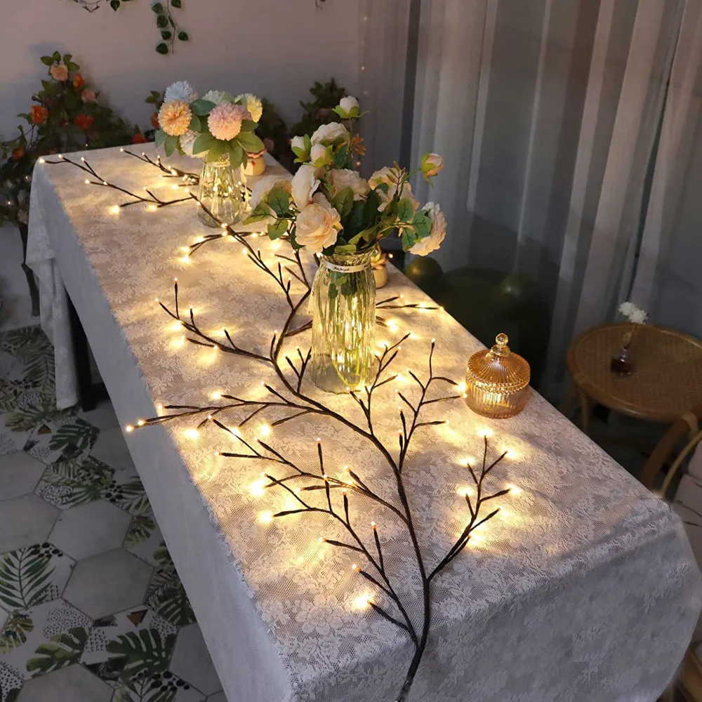 Garden Decorations Flexible DIY Willow Vine with Lights 144 72 LEDs Home Decor for Living Room Walls Bedroom Fireplace Party Luminous Branch 230717