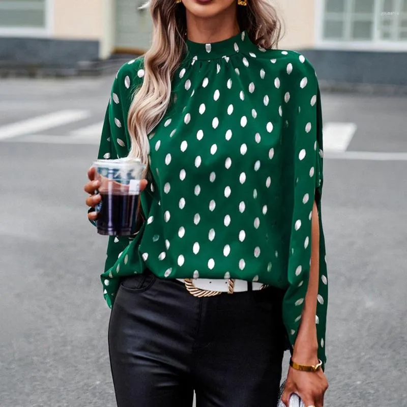 Women's Blouses Elegant Blouse Women Office Shirts 2023 Summer Half-High Collar Basic Tops Ladies Drop Shoulder Sleeve Dot Print Feminina