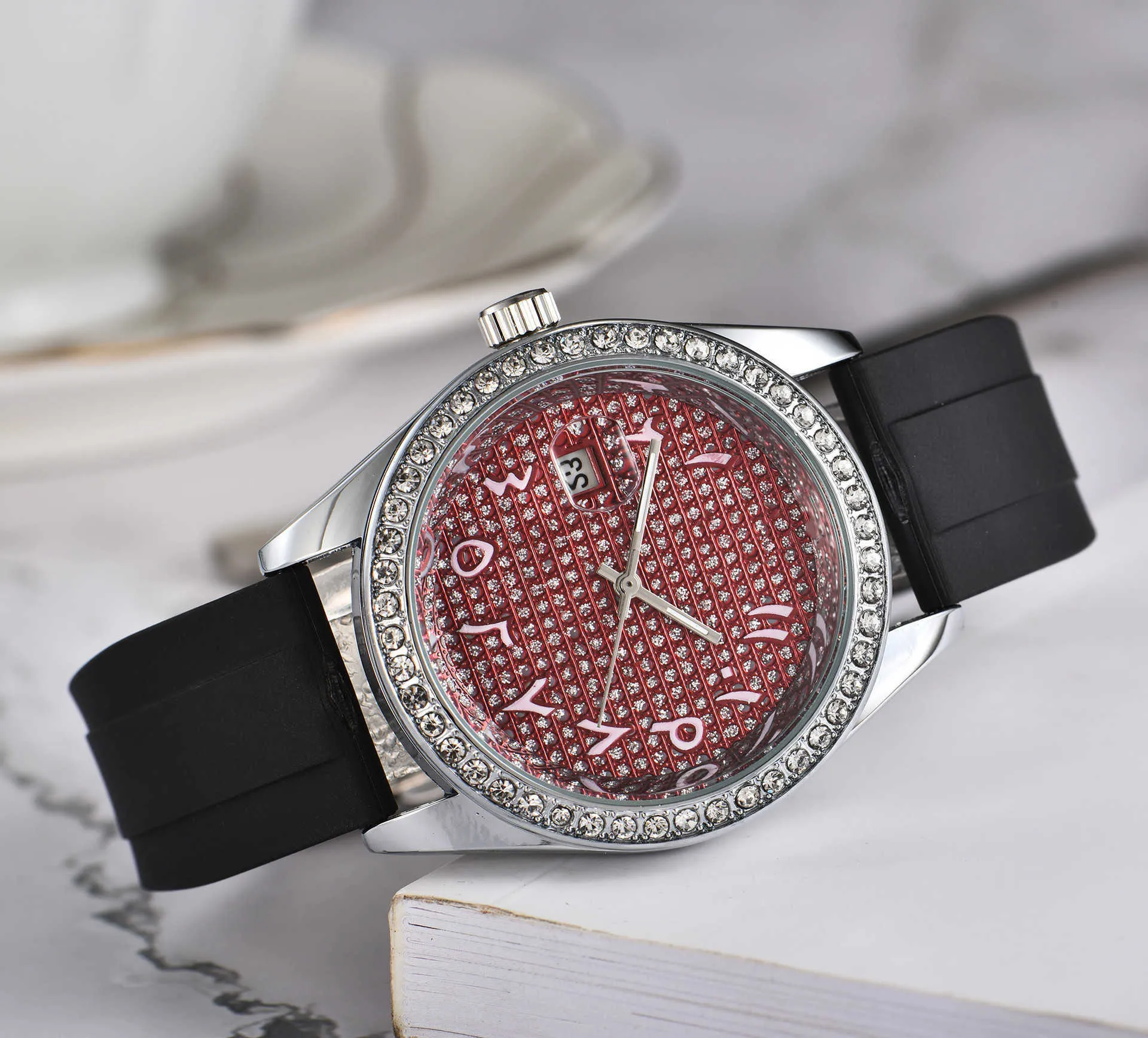 Ro-lxx – montre de luxe originale pour hommes, boutique en ligne, nouveau Style, coque de diamant, ruban de poudre d'argent, Quartz avec boîte cadeau, été 2024, O1E2