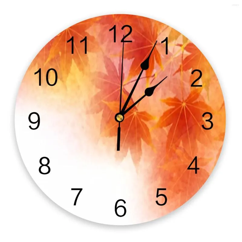 Wall Clocks Fall Leafs Watercolor Clock Large Modern Kitchen Dinning Round Bedroom Silent Hanging Watch