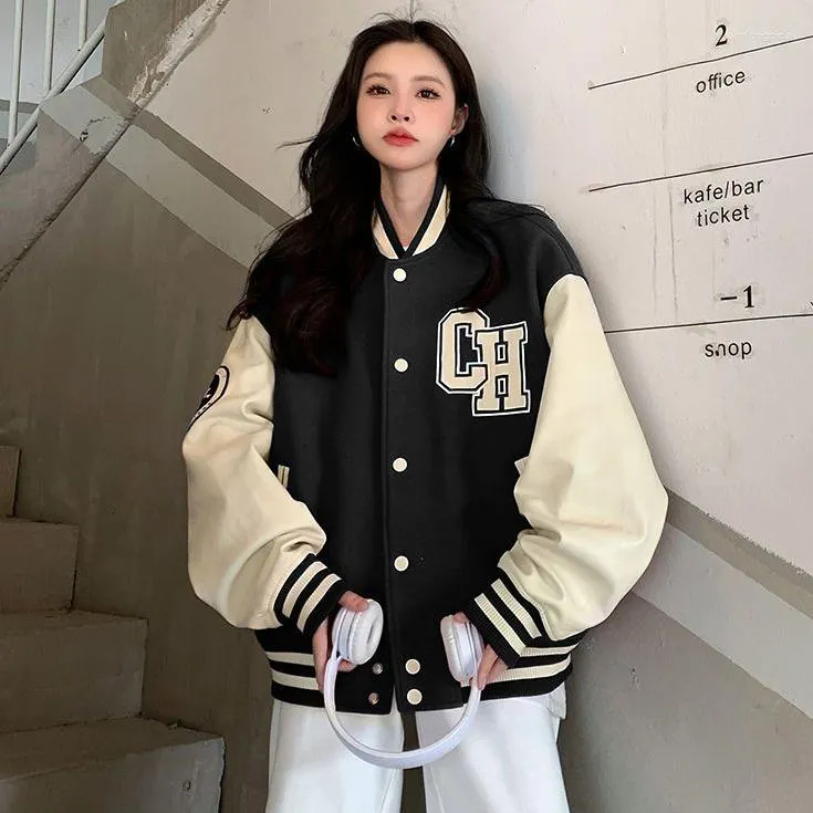 Women's Vintage Varsity Jacket, Oversized Korean Fashion Baseball Y2k  Streetwear Harajuku College Embroidery Coat