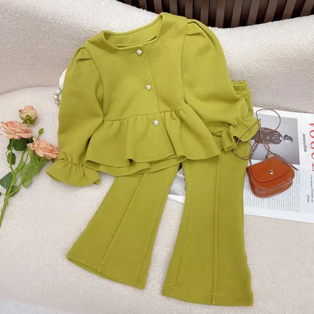 Zestawy odzieżowe Niedźwiedź Girls Girls Fashion Suit Nowy mały zapach Elegancki garnitur klatka piersiowa Duża łuk Design garnitur ubrania dla dzieci z długim rękawem