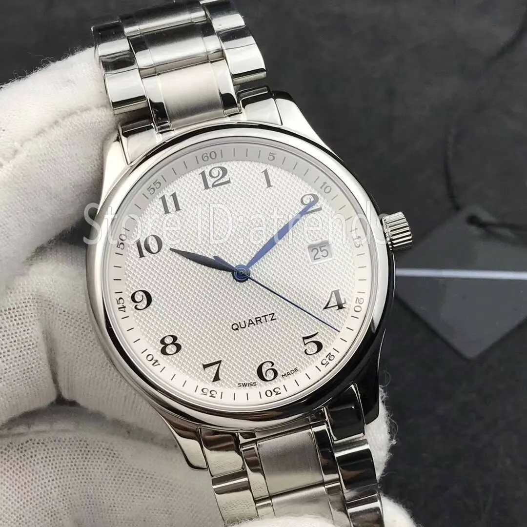 Top Stylish Quartz Watch Men Silver Dial Sapphire Glass 38mm Casual Full Rostly Steel Wristwatch Classic Master Design Gentlemen Dress Clock 1201