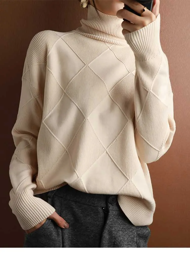 女性のセーターフィットシンリングファッション新しい2022タートルネック女性セータープルオーバーソリッド特大のジャンパー長袖ニットトップジャージープルセールL230718