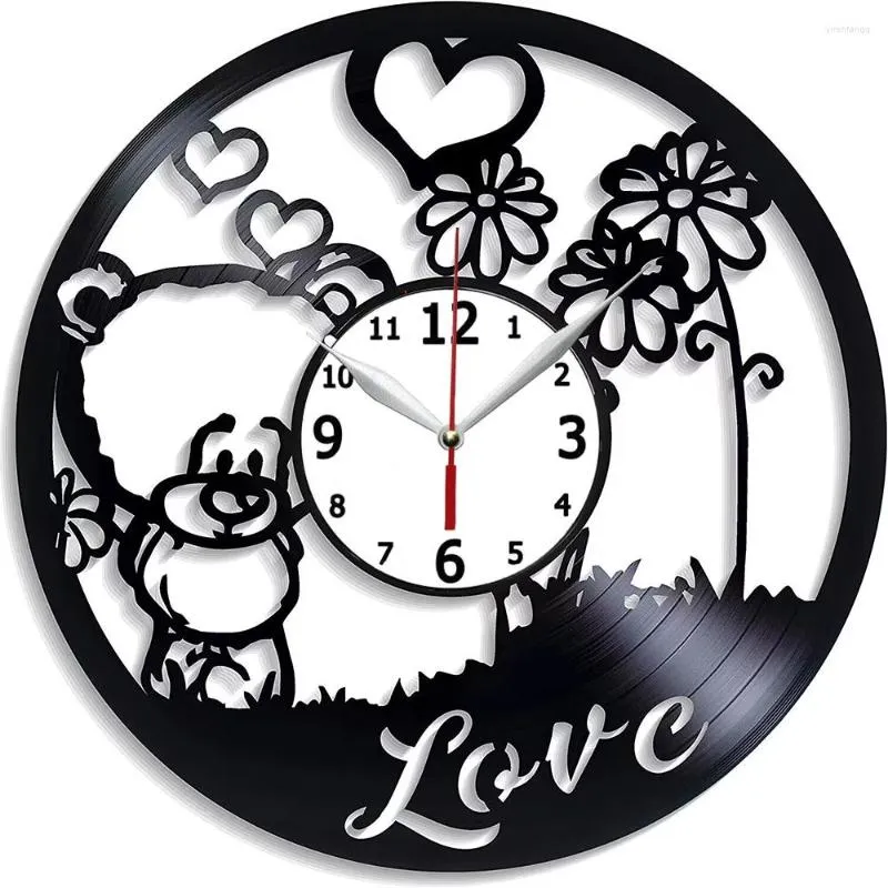Horloges murales Heart Love Horloge Teddy Bear Vintage Record Retro Large In Art Exclusive 12 pouces