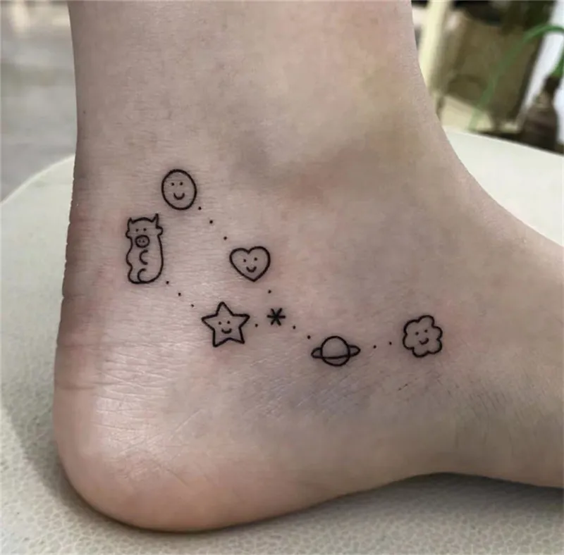 Svart tecknad design vattentät tillfälliga tatueringar för kvinnor män kroppskonst falsk tatu klistermärke djur små tatos