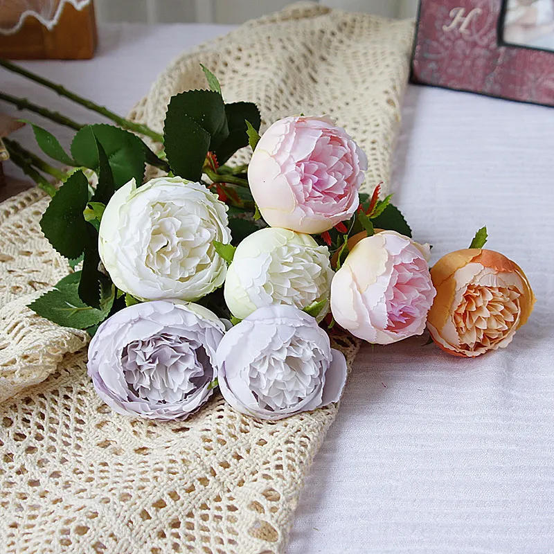 Torkade blommor Simulering 2 Flower Small Rose Fake Pastoral Home Decoration Artificial Roses Wedding Bouquet P Ography Props 230717