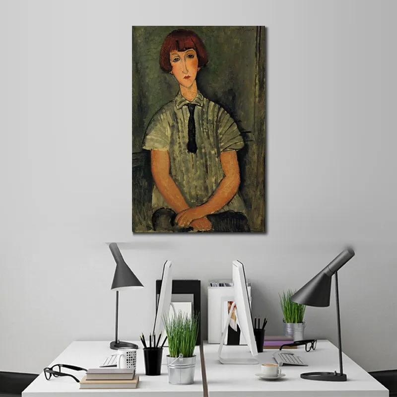 Amedeo Modigliani фигура Canvas Artmade Mond Girl в полосатой блузской масле картины для декора квартир современный