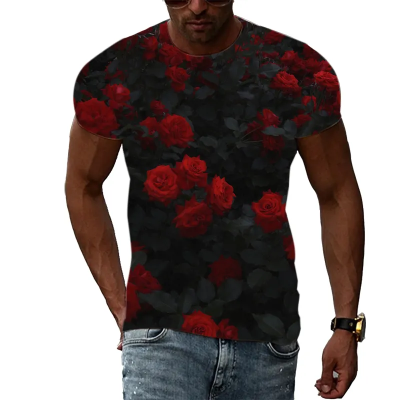 Summer Rose Flower Graphic T koszule dla mężczyzn i kobiet mody swobodna osobowość o druku z drock t-shirt 3D harajuku w stylu top tee