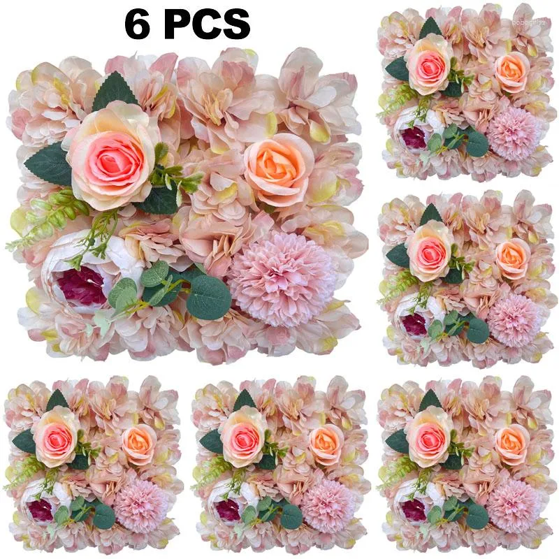 Flores decorativas 6 pçs painéis de parede de flores artificiais decoração de casamento romântica pano de fundo rosa 3d para festa de aniversário de bebê painel de decoração