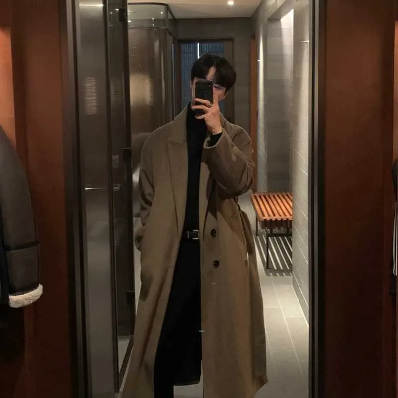 Mannen Wol Blends Winter Dikke Wollen Jas Mannen Warme Mode 3 Kleuren Oversized Lange Wollen Jas Mannen Koreaanse losse Trenchcoat Heren Overjas M-2XL HKD230718