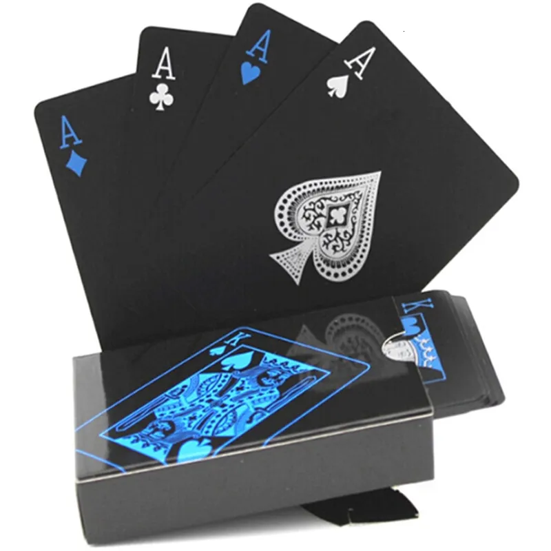 Utomhusspel Aktiviteter Svartguldspelkort Poker Game Deck Blue Silver Poker Suit Plastic Magic Waterproof Deck of Card Magic Water Gift Collection 230717