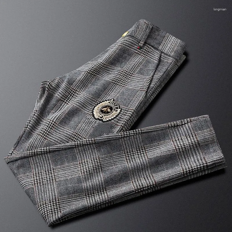 Pantalons pour hommes Light Luxury Grade Quality Plaid Automne Casual Business Straight-leg Tapered Long Pants