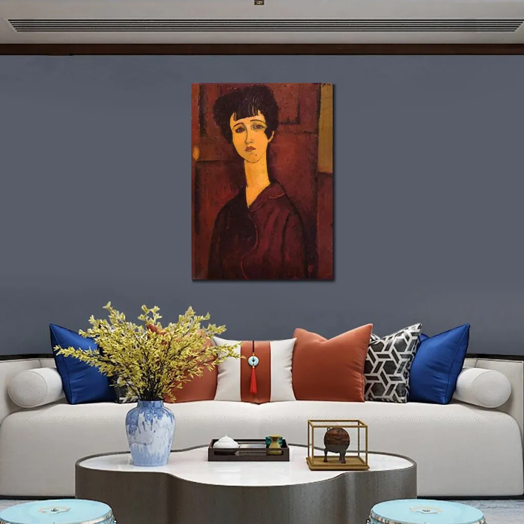 Abstract Portrait Canvas Art Portrait of A Girl (victoria) Amedeo Modigliani Painting Handmade Contemporary Home Decor