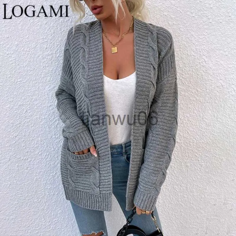 Swetery dla kobiet Logami pokręcony sweter kobiety Kieszanki Kieszonkowy jesienny płaszcz 2021 Nowy solidny J230718