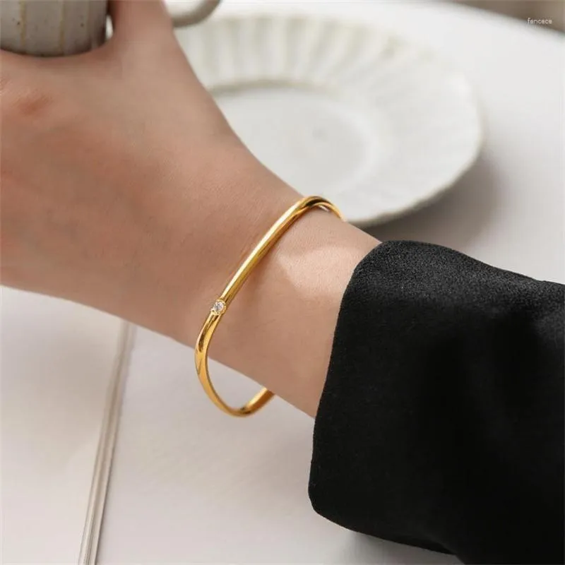 Link Armbänder 316L Edelstahl Einzelner Zirkon Quadratische Form Einfach Vielseitig Für Frauen Mode Edlen Schmuck Geschenk SAB650