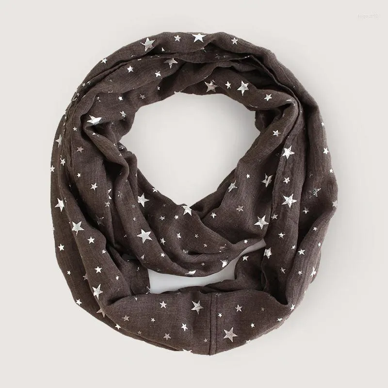 Scarves Foil Print Loop Scarf For Women Stars Dots Infinity Snood Cotton Linen Feel Female Fashion Headscarf Muslim Hijab
