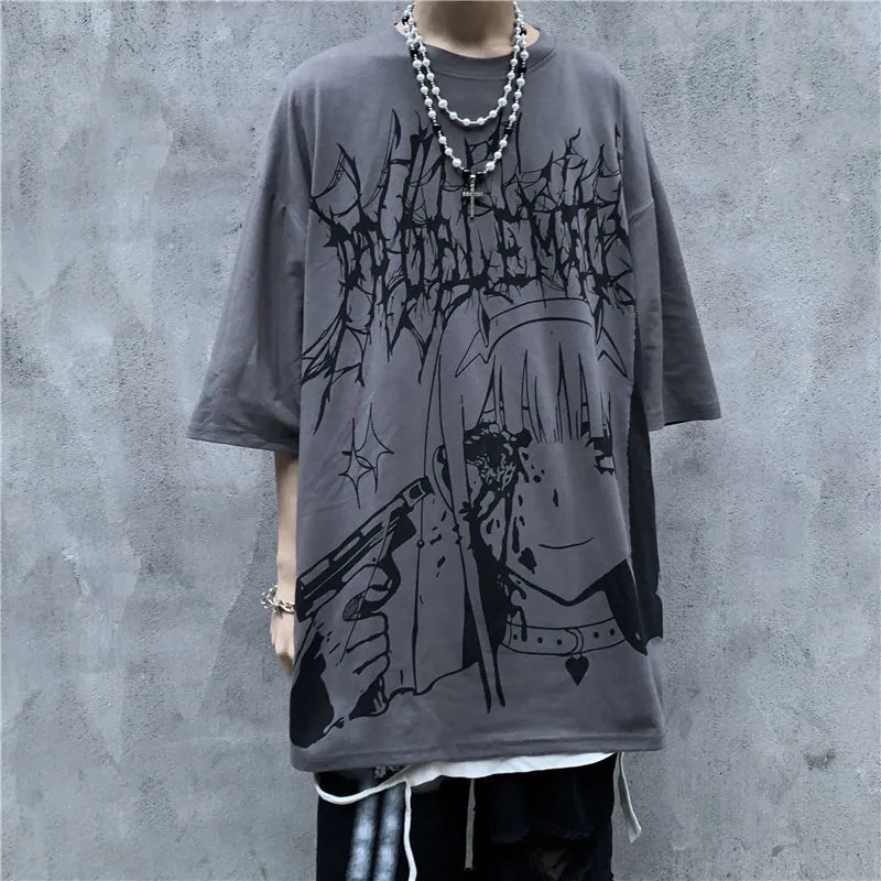 メンズTシャツ夏のalt服女性メンズグランジアニメTシャツロックパンクトップE-ガールモールゴステティーY2Kゴシック服ストリートウェア230718