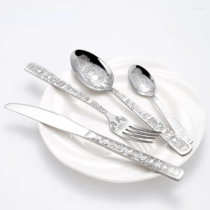 Dinnerware Sets 1 Pcs Cutlery Stainless Steel Tableware Carving Golden Knife Fork Spoon Silverware Flatware Kitchen Untensils