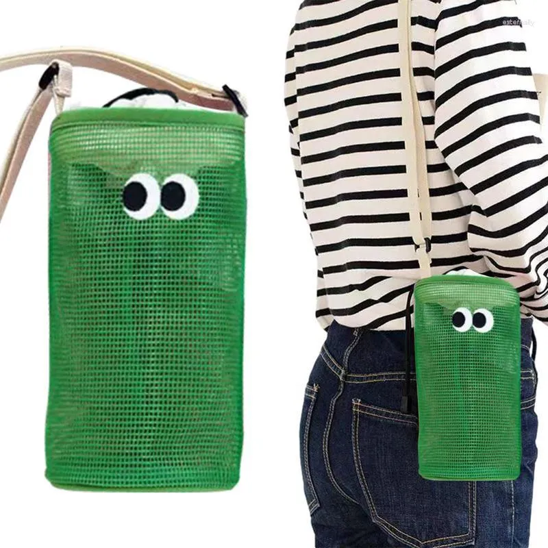 Förvaringspåsar sportvattenflaskor påse Big Eye Mesh Bottle Sleeve Polyester Jugs Carrier Holder Inomhus utomhus