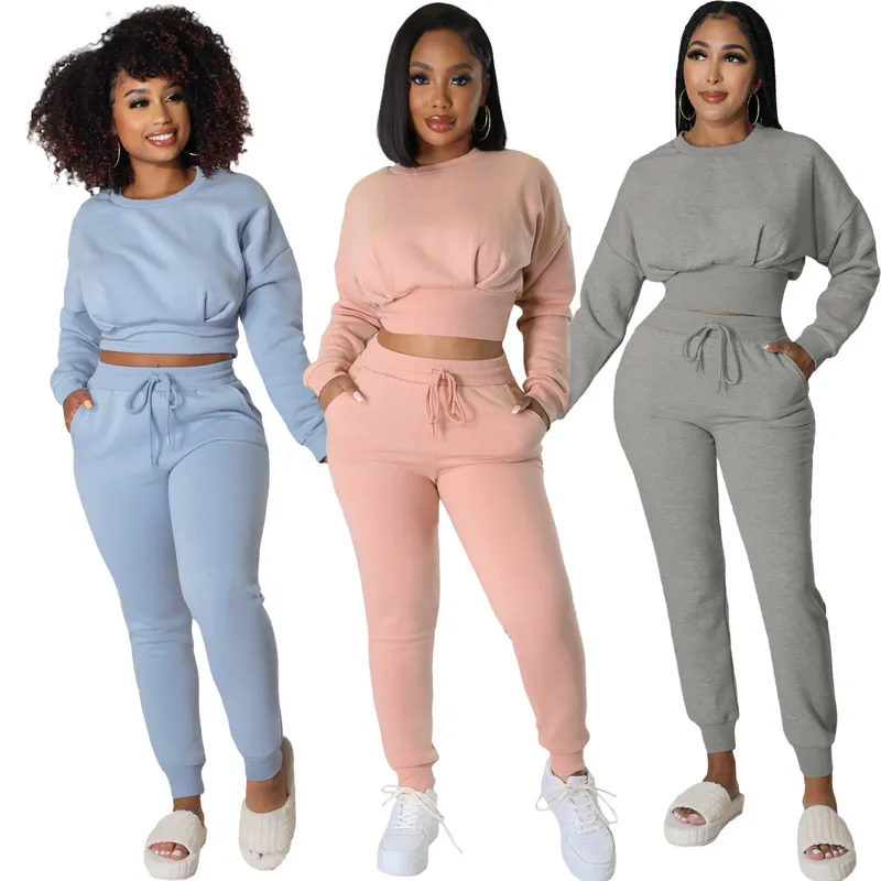 LU LU LEMONS Women Two Piece Top Legging Sweatpants Casual Crop Set Female Sweatshirt Pants Tracksuit Suit Outfit