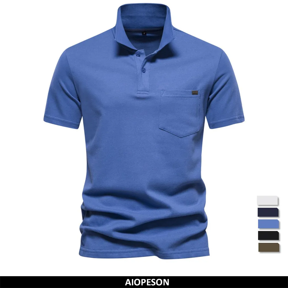 Polos pour hommes AIOPESON 100 coton polos à poche unique décontracté à manches courtes pour hommes col rabattu homme été 230717