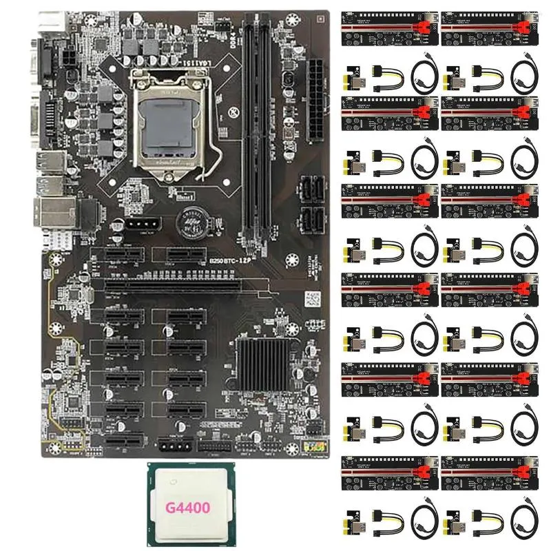 Motherboards B250 Mining Motherboard 12 PCIE Slots LGA1151 DDR4 DIMM SATA3.0 With 12X Ver12 Pro Riser Card 1X G4400 CPU For BTC