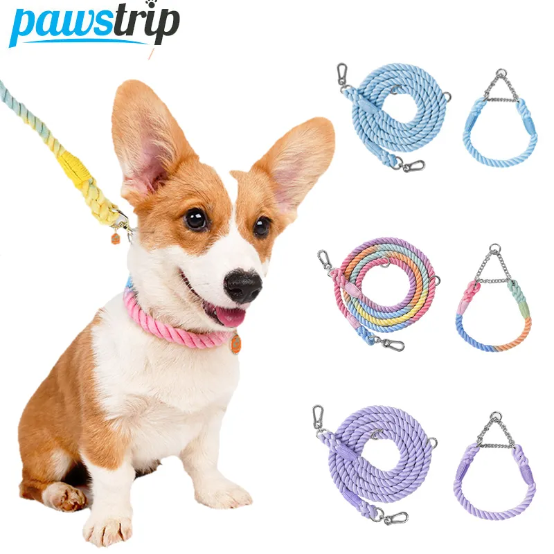 Dog Collars Leashes Double Headed Pet Dog Leash Set Woven Pet Lead