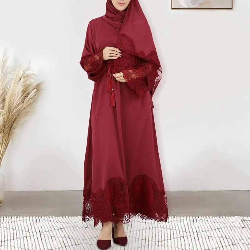 Casual Dresses Dubai Spring And Summer Dress Solid Color Exquisite Embroidered Muslim Women's Robe Ramadan Mosque Islamic Clothing