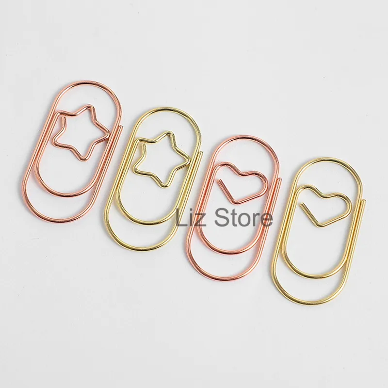 Loving Heart Étoile à cinq branches Trombone Creative Metal Papers Clip Bookmark Memo Planner Clips School Office Filing Supplies TH0959