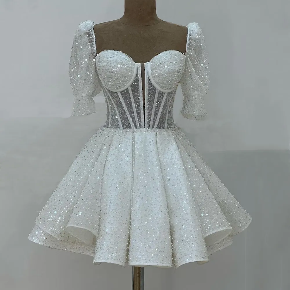 Sequined Wedding Dresses Chic A-line Elegant Sweetheart Short