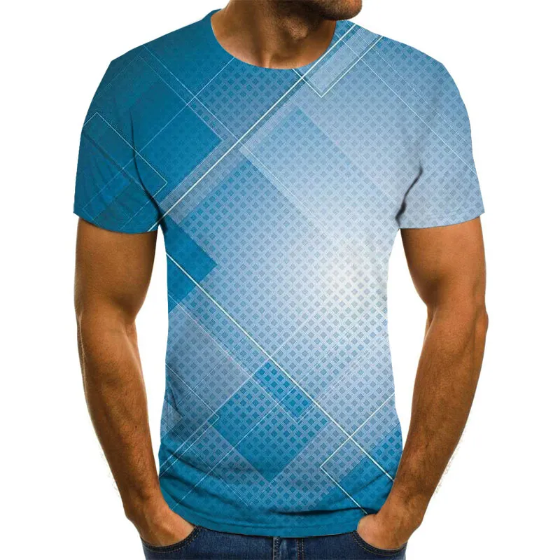 Neue Plaid männer T-Shirts Sommer Casual Kurzarm Mode 3D Rundhals Tops Einfache Streetwear