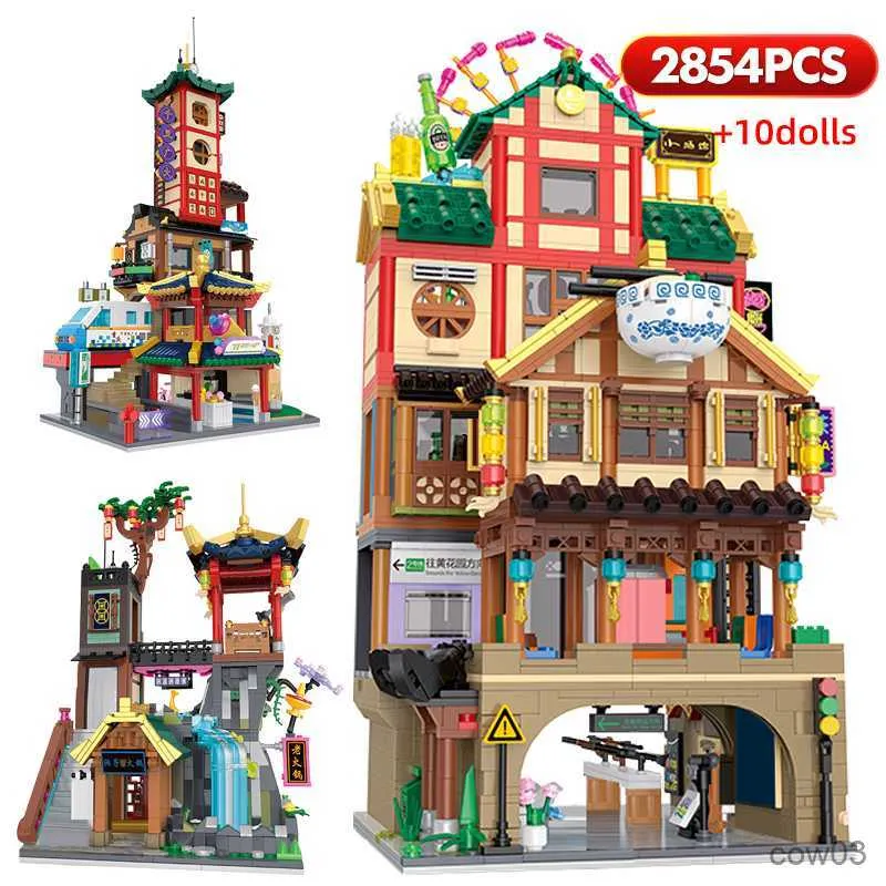 Блоки 2854PCS Mini City Street View Series Blording Blocks Очаровательные знаменитые живописные фигурки фигуры DIY для детей подарки R230718