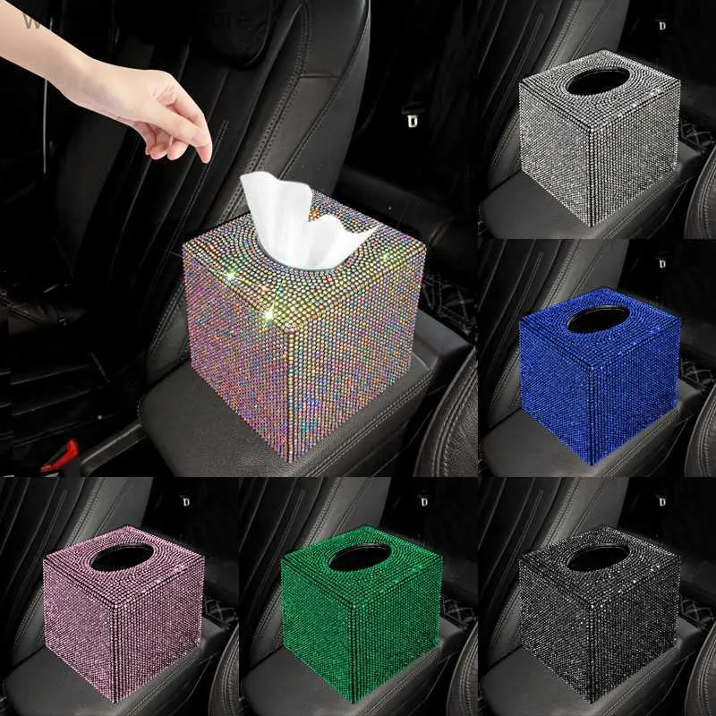 Boîte à mouchoirs de voiture Bling strass porte-boîte à mouchoirs boîte à serviettes de luxe voiture décoration intérieure accessoires dames carré paillettes couverture de tissu T230718