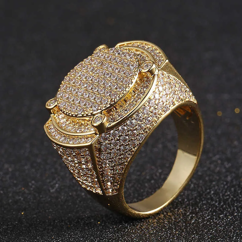 Hip Hop Men's Classic Big Gold Ring Real Gold Electroplated Micro Set with Zircon Trendy Ring