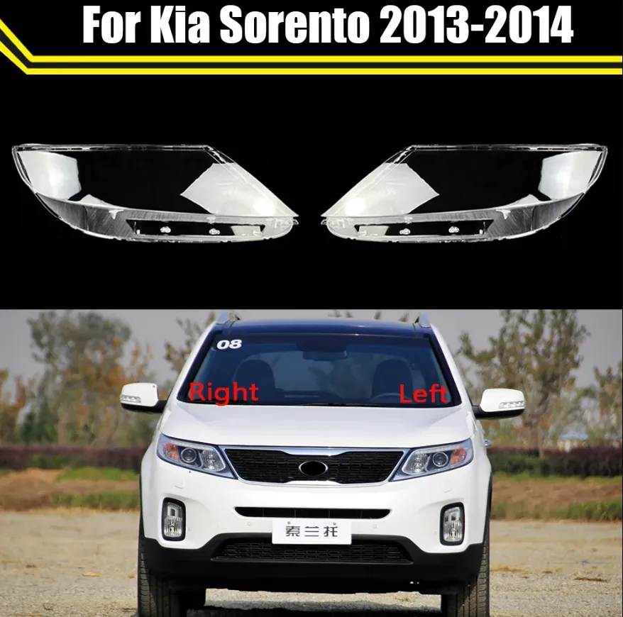 För Kia Sorento 2013 2014 Bilbyte Transparent lampskärmslampa Skugga Frontljus Täck Glaslinsskal Ljuskapslar