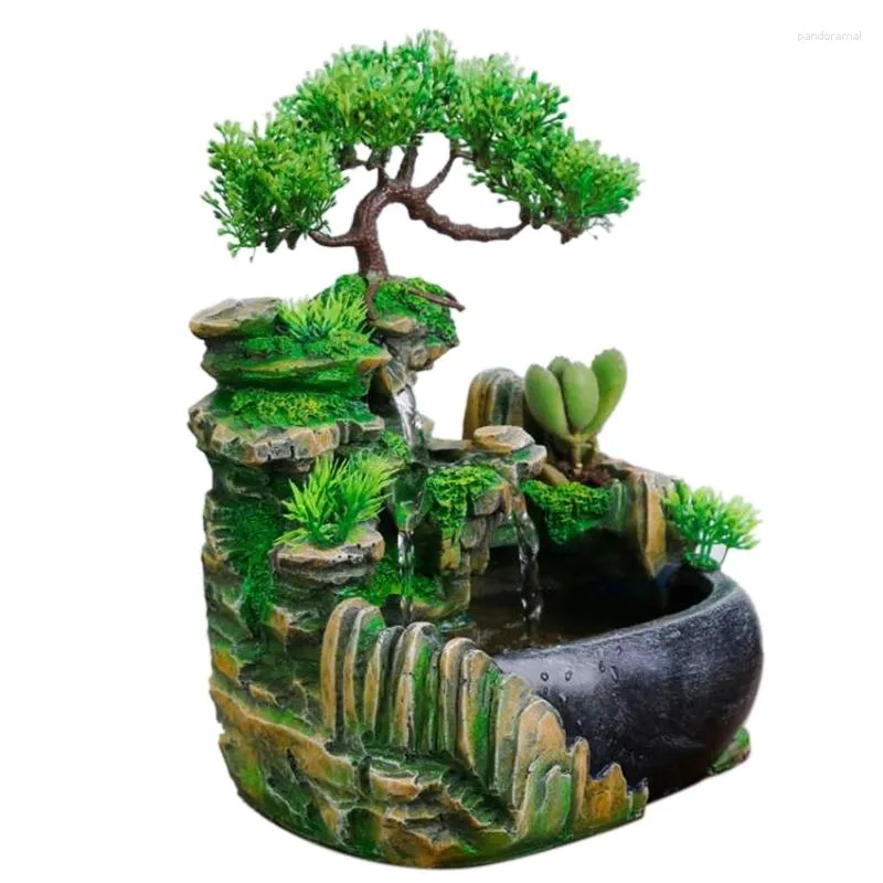 Simulação Resina Rockery Árvore Falsa Feng Shui Cachoeira Umidificador Decoração Para Escritório Casa Plugue EUA