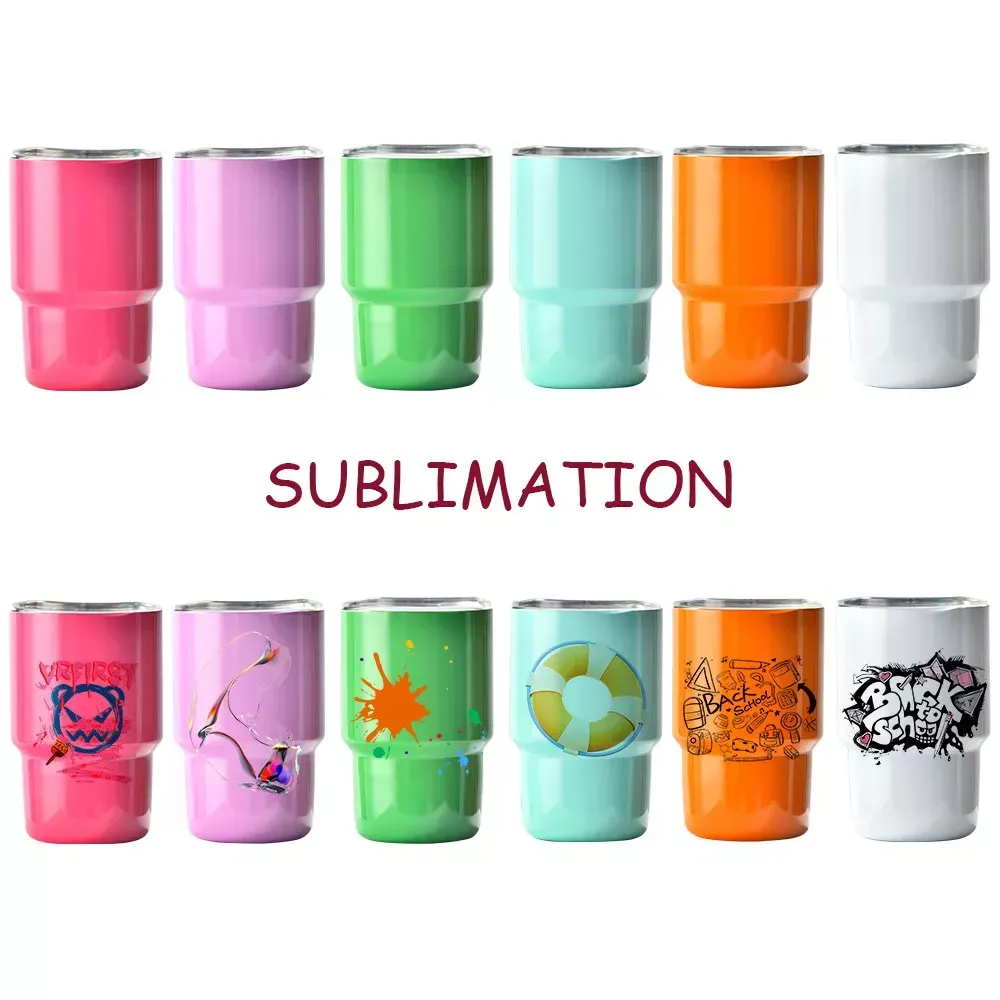 Sublimation 2oz 3oz 미니 샷 와인 잔 텀블러 스테인리스 스틸 맥주 컵 짚과 뚜껑이있는 FY5618