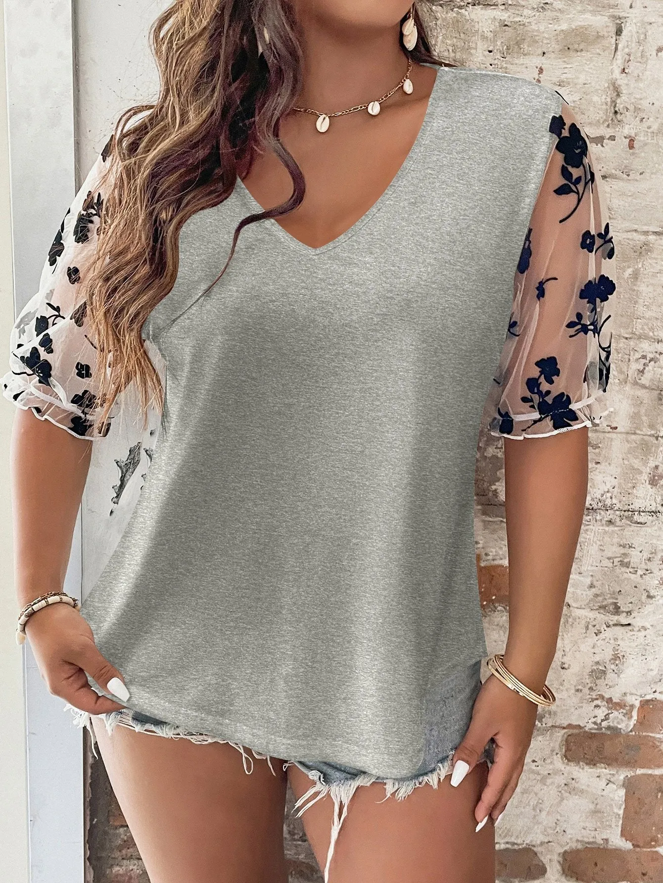 Dames T-shirt Grijs Blouses Dames Zomer 4XL Mesh Korte mouw Tops Losse Grote Grote maten Casual Oversized T-shirts T-shirt Vrouwelijke outfits 230717