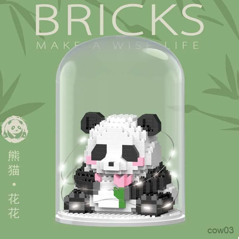 Blocchi creativi Mini stile cinese Simpatico animale Panda Tipo Building Block Decorazione Regali per bambini Coperchio in plastica con luce R230718