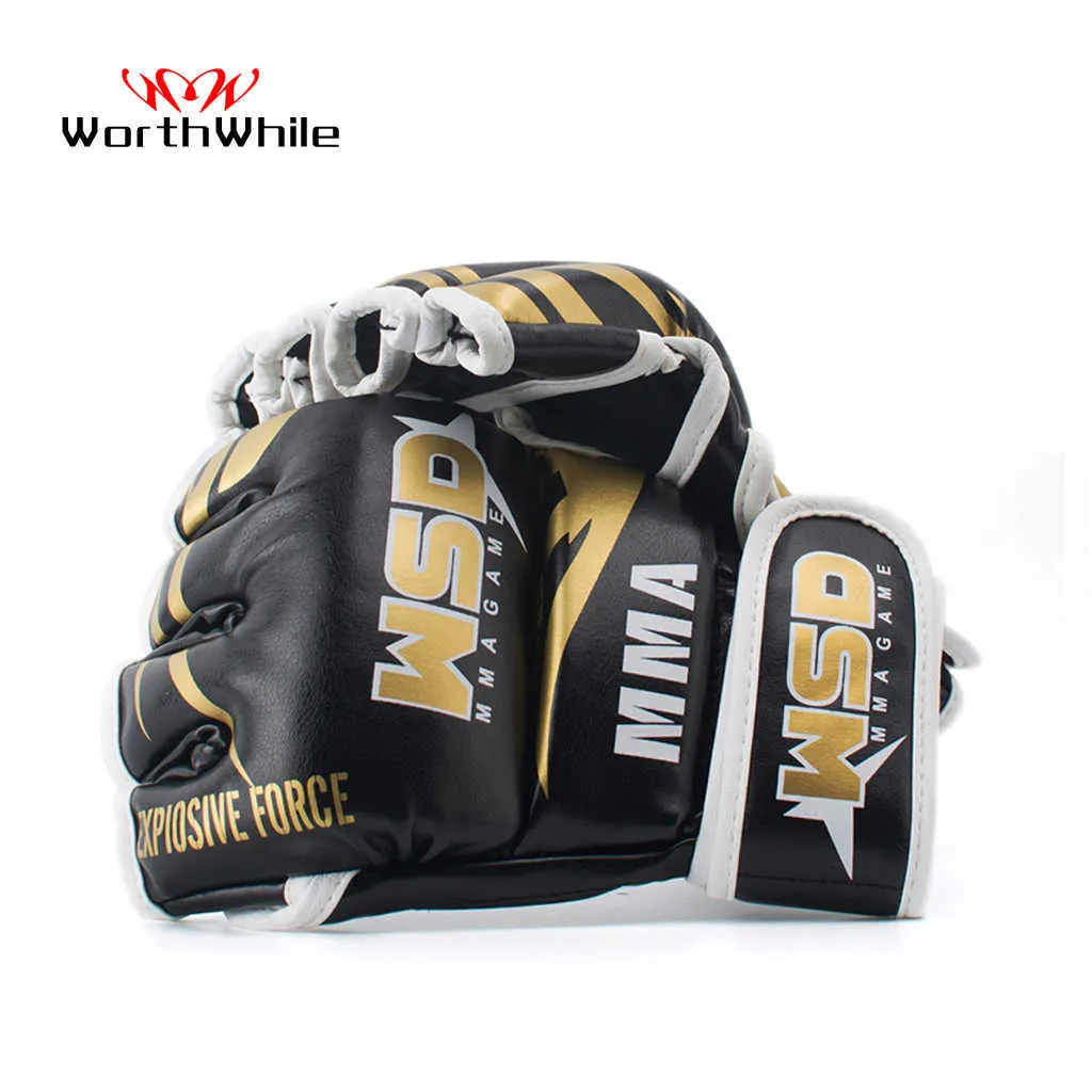 Equipaggiamento protettivo WorthWhile PU Mezze dita Guanti MMA per uomo Kicki Boxing Karate Muay Thai Guanti De Boxeo Free Fight Sanda Training Equipment HKD230718