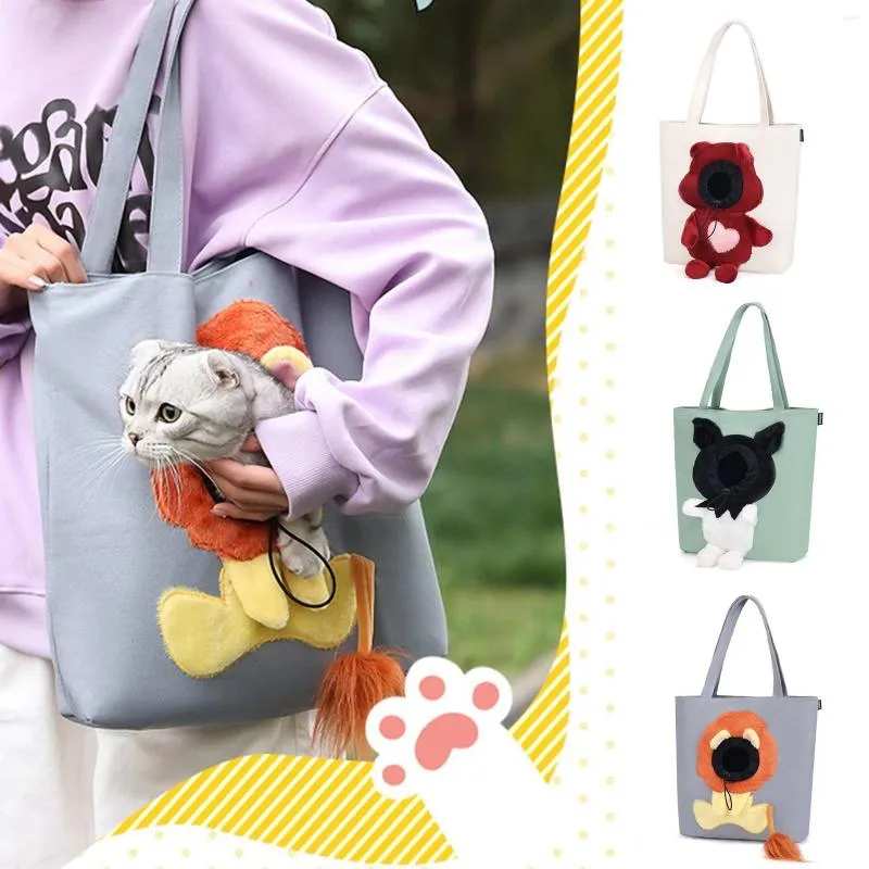 Saco de transporte para cães com suporte para gatos Estojo para animais de estimação pode mostrar gatos para fora Lona portátil fofa Mochila para animais de caminhada