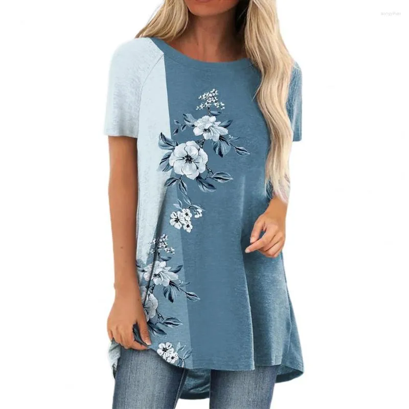 Women's Blouses Fashion Tee Top Comfy Mid-Length Quick Drying Women Floral Theme Printed Pullover Shirt Dressing Up